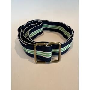 Brooks Brothers 346 Fabric Belt Navy Blue with Lime Green Stripes Medium SG
